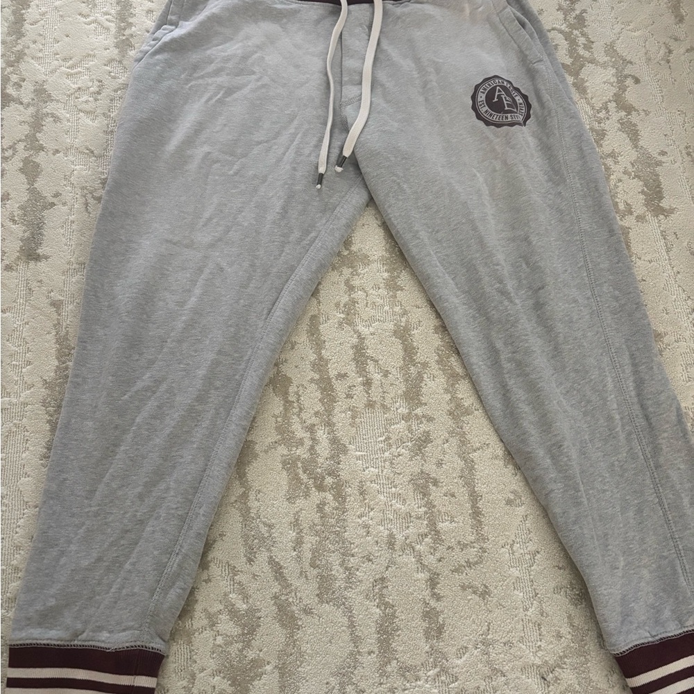 American Eagle Outfitters Light Gray Joggers with Maroon Accents